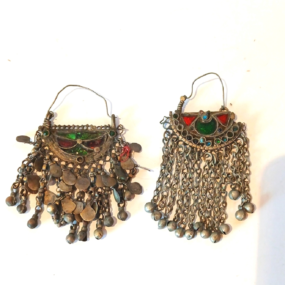 🧿 Set of Two Antique Kuchi Tribal Bellydance Nomad Ornament Amulets Boho Silver